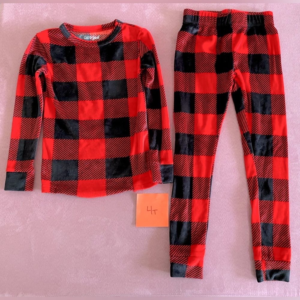 Cat & Jack Target Red and Black Buffalo Plaid Super Soft Pajamas Set - Size 4